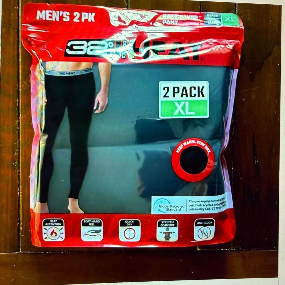 NEW Men's 32 Degrees Heat Pants Black XL Base Layer Wicking 2-pack BRAND NEW